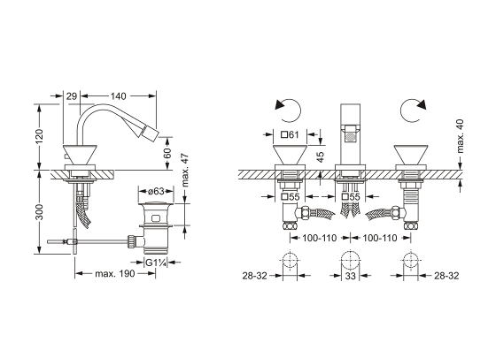 Смеситель для биде на три отверстия ½" JOERGER Empire Royal Crystal 627.30.600.000-AA - Вид №1