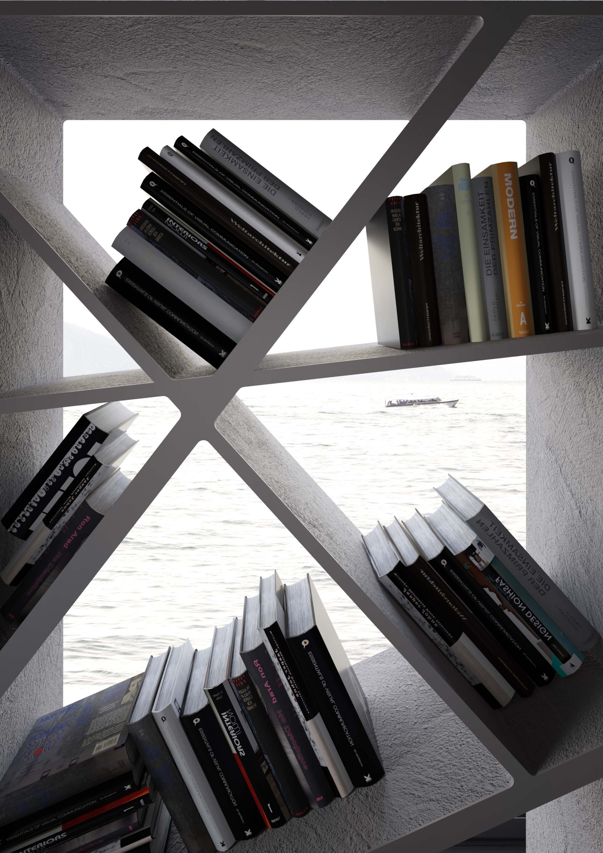 Двухсторонний книжный шкаф из лакированного бетона Voltan 555 ARCH-00019503 - Вид №1