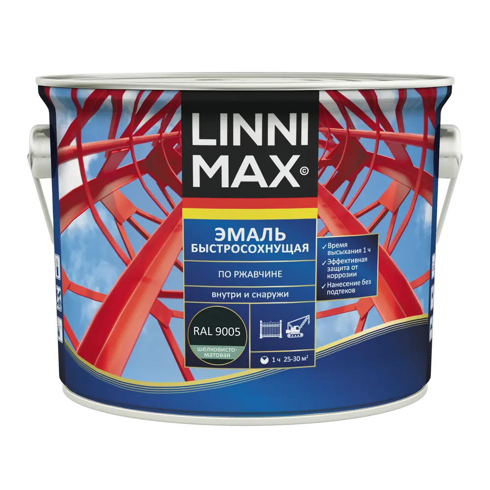 Грунт-эмаль по ржавчине Linnimax Быстросохнущая шелковисто-матовая цвет черный 2.5 л STLM-2198702 - Вид №1