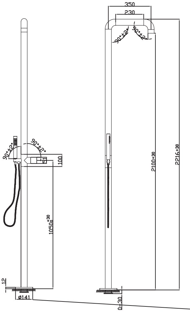 JEE-O Напольная душевая стойка из нержавеющей стали с ручным душем Flow 500-6110 - Вид №1