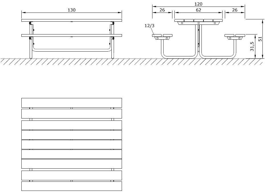 Euroform W Прямоугольный деревянный стол для общественных мест со встроенными скамейками  563  - Вид №2