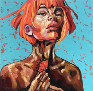 Картина на холсте 100х100 см "Рыженькая" EVENHOME КАРТИНЫ МАСЛОМ 130061 Голубой;коричневый;разноцветный