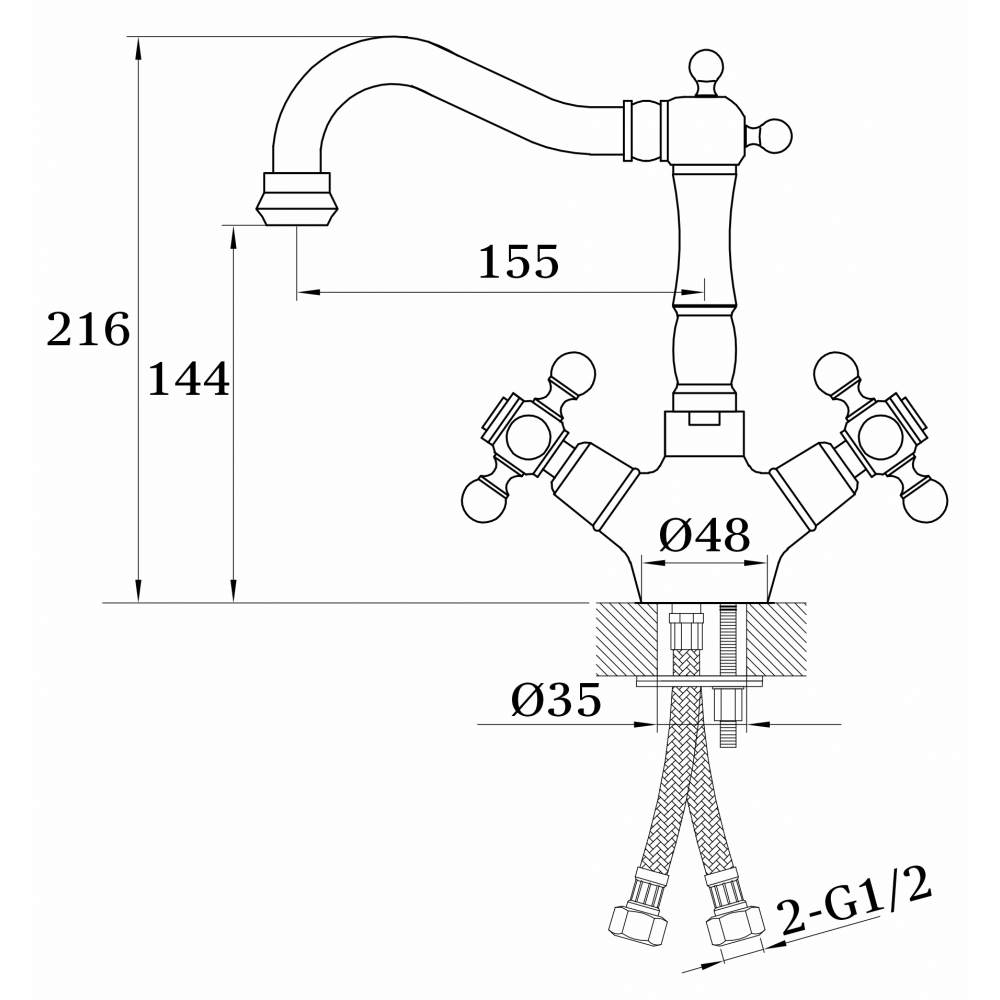 GZ 09012 Смеситель для кухни двухвентильный Ganzer Хром Ganzer Германия 13954 - Вид №2