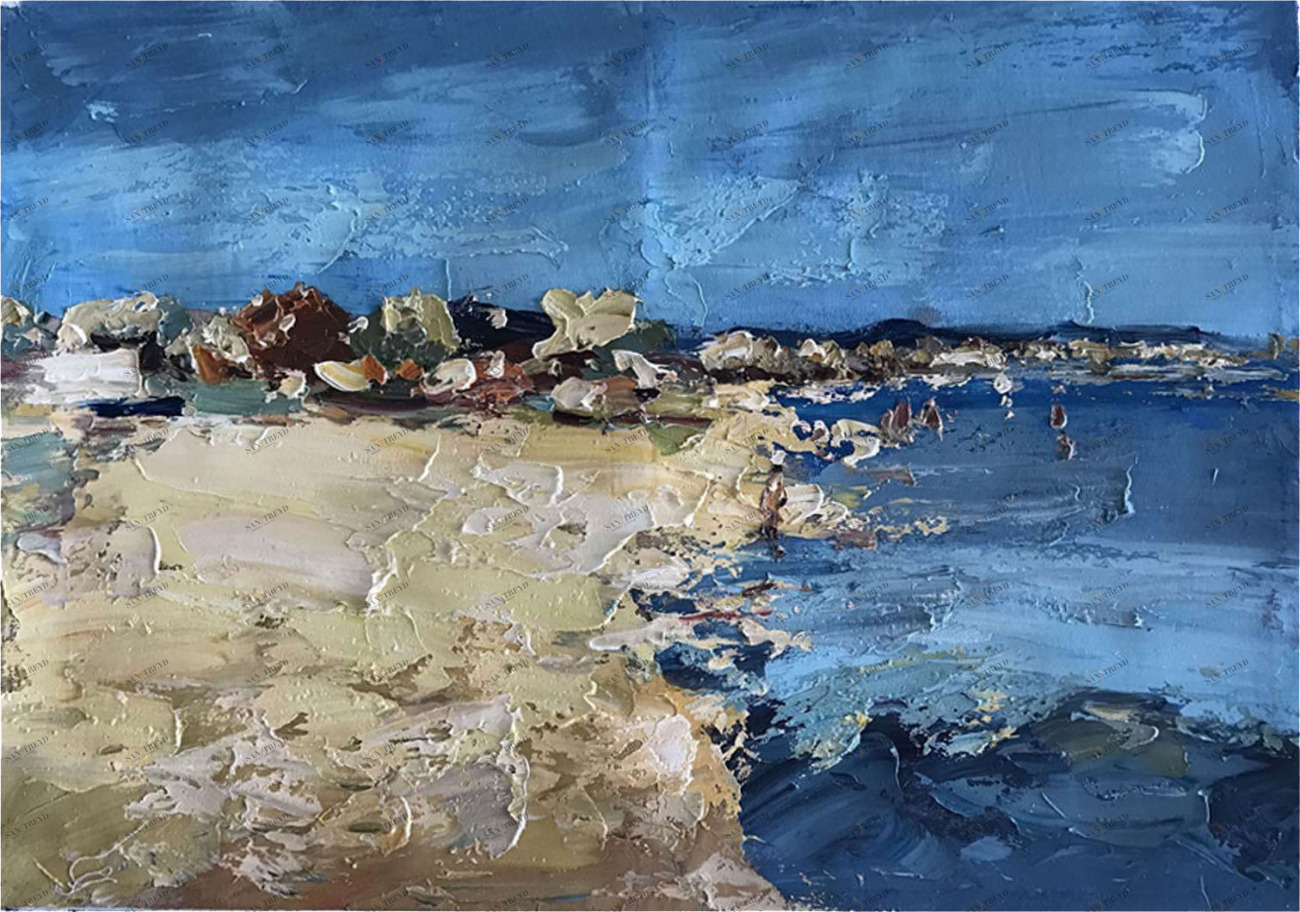 Картина на холсте 100х150 см "Берег EVENHOME КАРТИНЫ МАСЛОМ 129972 Белый;голубой;синий;разноцветный 