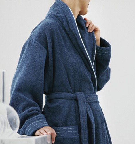 SIR_N_XL Халат SIR синий с декоративной строчкойразмеры S, M, L, XL хлопок 420 гр Blanc des Vosges Santreyd 