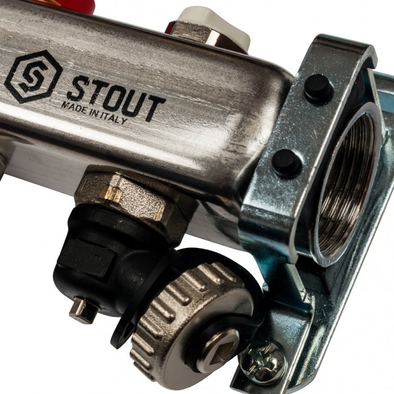 Коллектор из нерж. стали на 12 вых. с расходомерами, сливом и клапаном STOUT SMS0927000012 - Вид №1