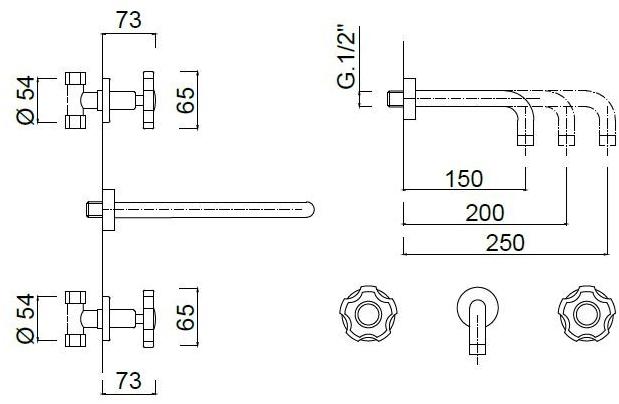 Rubinetteria Giulini Смеситель для умывальника настенный на 3 отверстия с кристаллами swarovski® Giò crystal - giò F3620/s - Вид №3