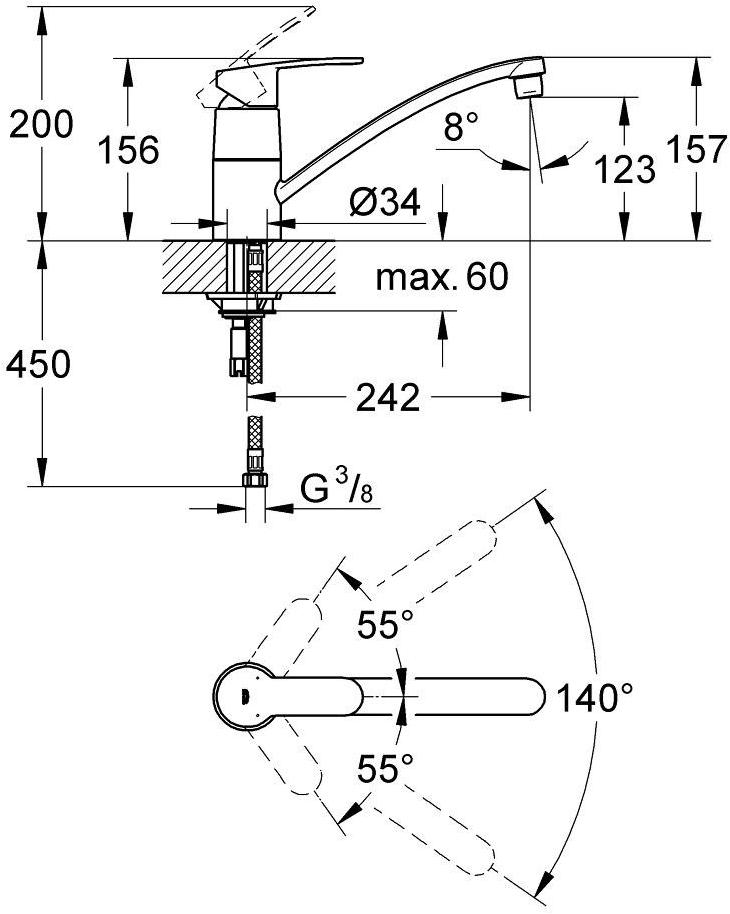 Смеситель для кухни GROHE Eurostyle Cosmopolitan с низким изливом, хром (33977002) - Вид №1
