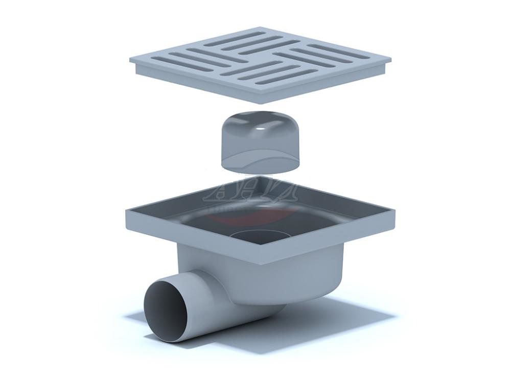 Трап горизонтальный нерегулируемый с выпуском 50мм, с нержавеющей решеткой 150х150 мм ТА 5112 АНИ пласт 7196 - Вид №1