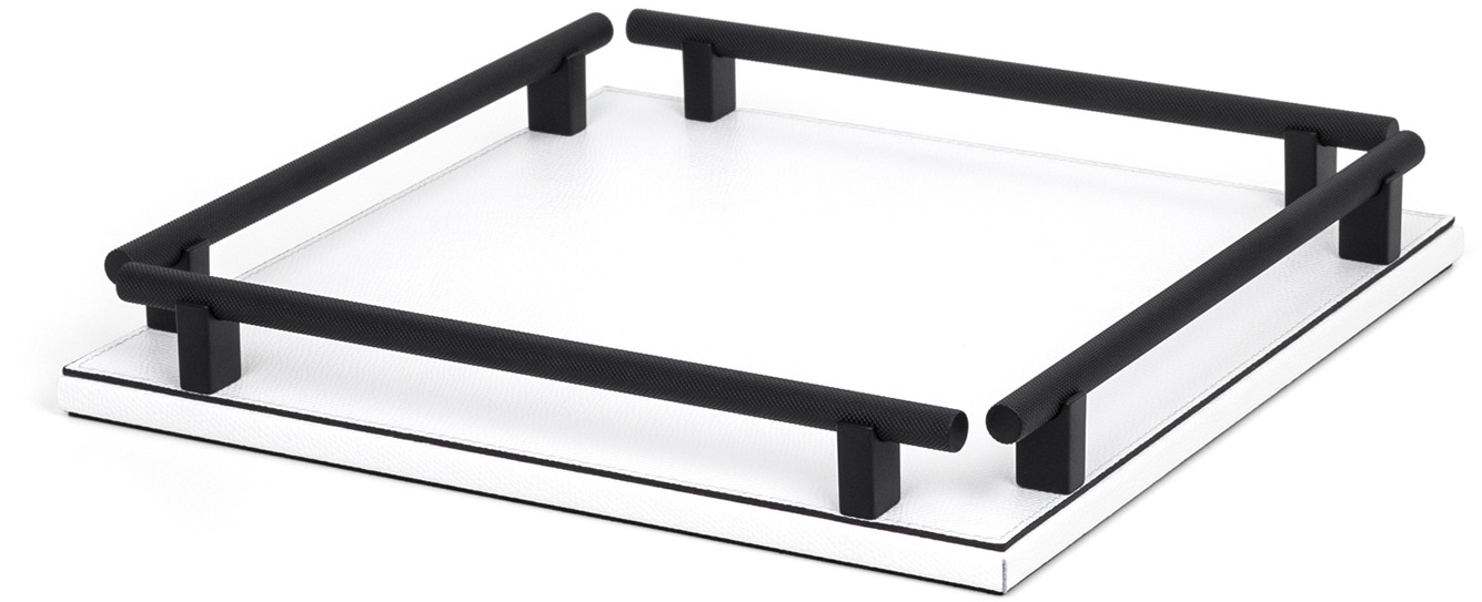 Квадратный поднос Robert - 28X28 см / металл-отделка_сатин-латунь / зерненая кожа_верблюжьего цвета