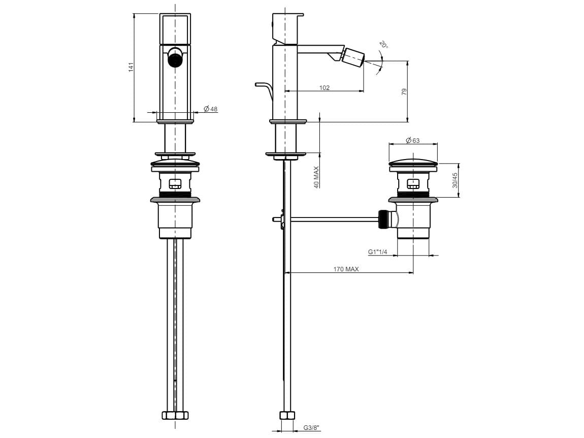 Однорычажный смеситель для биде из нержавеющей стали Rubinetterie Frattini Borgia ARCH-00045955 - Вид №3