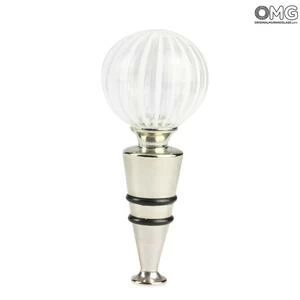 2424 ORIGINALMURANOGLASS Бутылочная пробка из муранского стекла в белую полоску + коробка - Original Murano Glass OMG  см