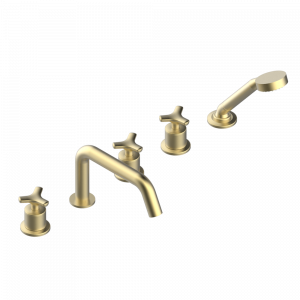 G7F-1132SG Смеситель устанавливаемый на борту ванны на 5 отверстий с душем, керамическим смесителем, 2 вентилями ¾" и изливом СУПЕР ГОЛИАФ Thg-paris Bondi Матовое светлое золото