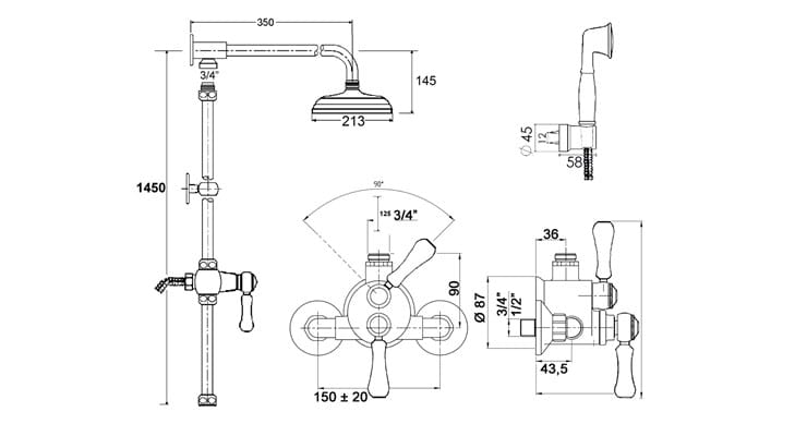 Латунь термостатический настенный душ колонка с душем rvb 1935 Лимож ARCH-00101656 - Вид №2