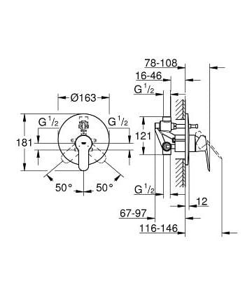 Однорычажный настенный смеситель для ванны / душа Grohe BauEdge ARCH-00121918 - Вид №2