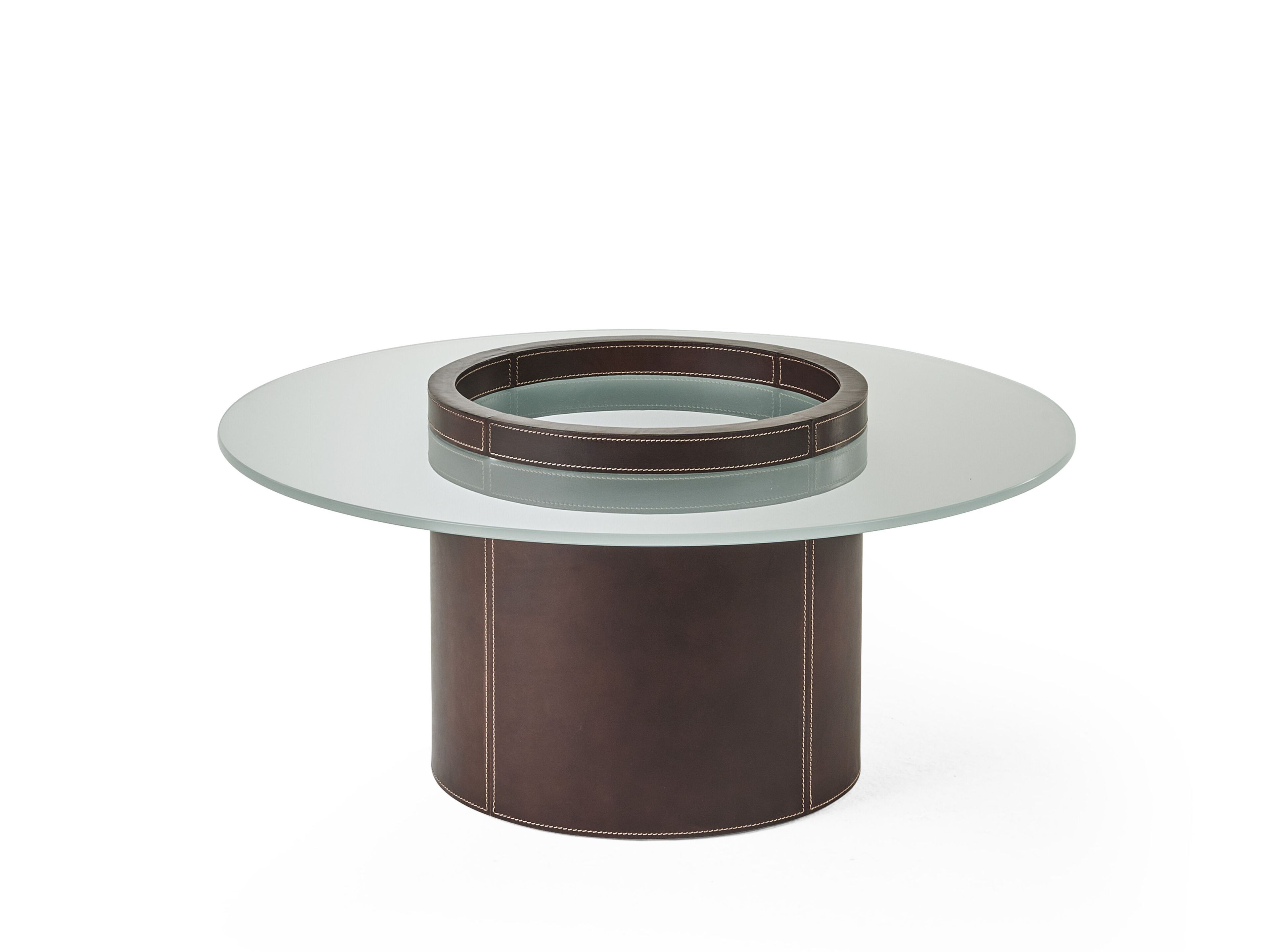 Круглый журнальный столик из кожи и матового стекла Gianfranco Ferré Home HAVNEN ARCH-00006363