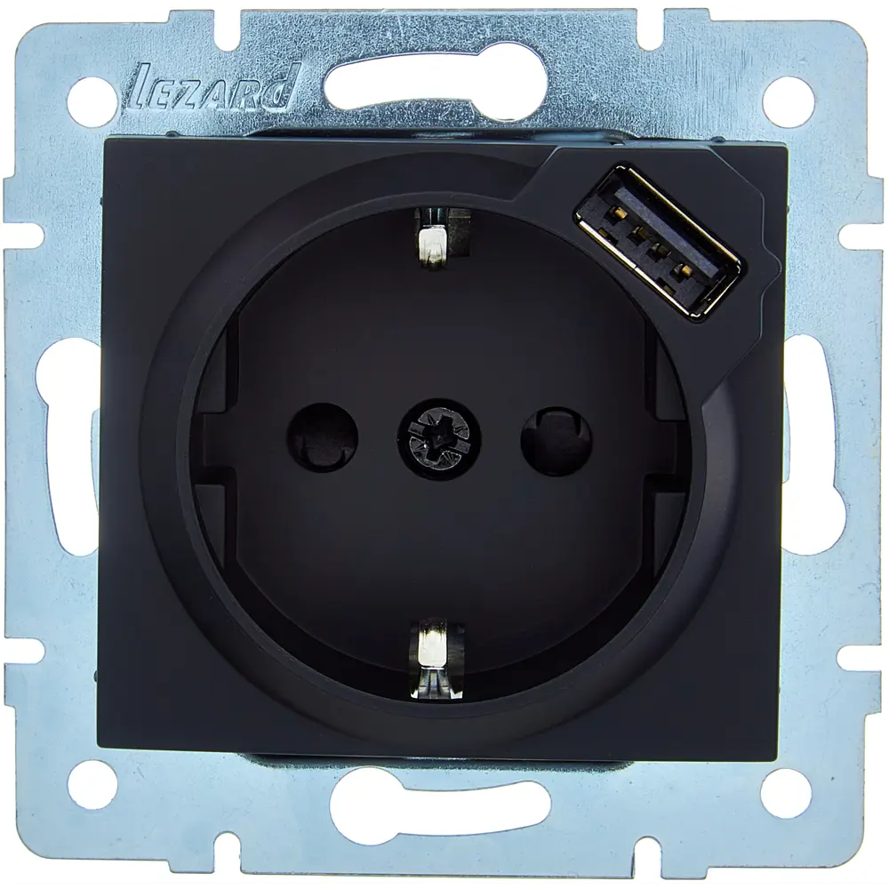 Розетка USB встраиваемая Lezard Asti с заземлением цвет черный бархат STLM-2035244