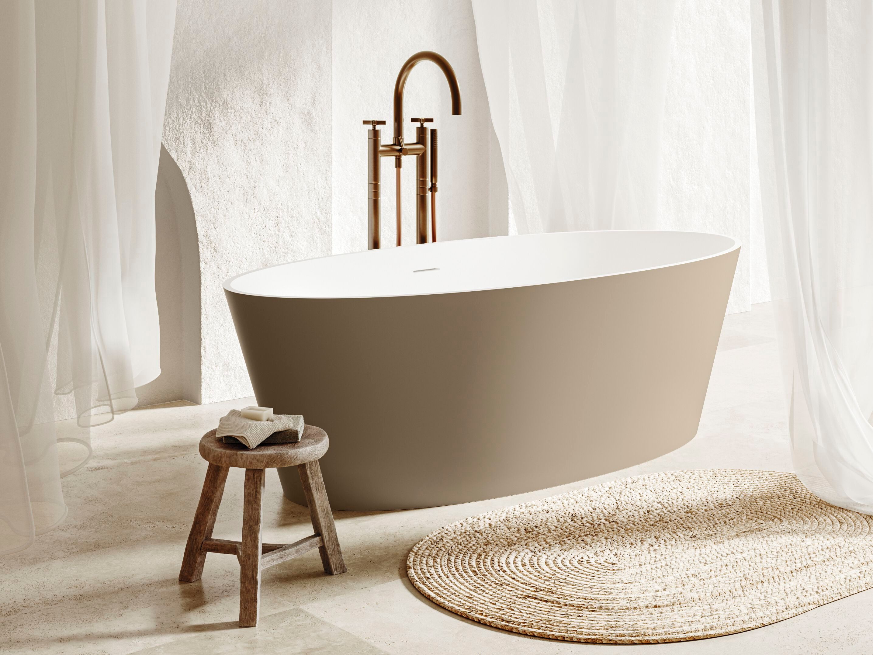 Овальная ванна в центре комнаты в твердой поверхности Gruppo Treesse мебель для ванной комнаты-отдельно стоящие ванны ARCH-00149866