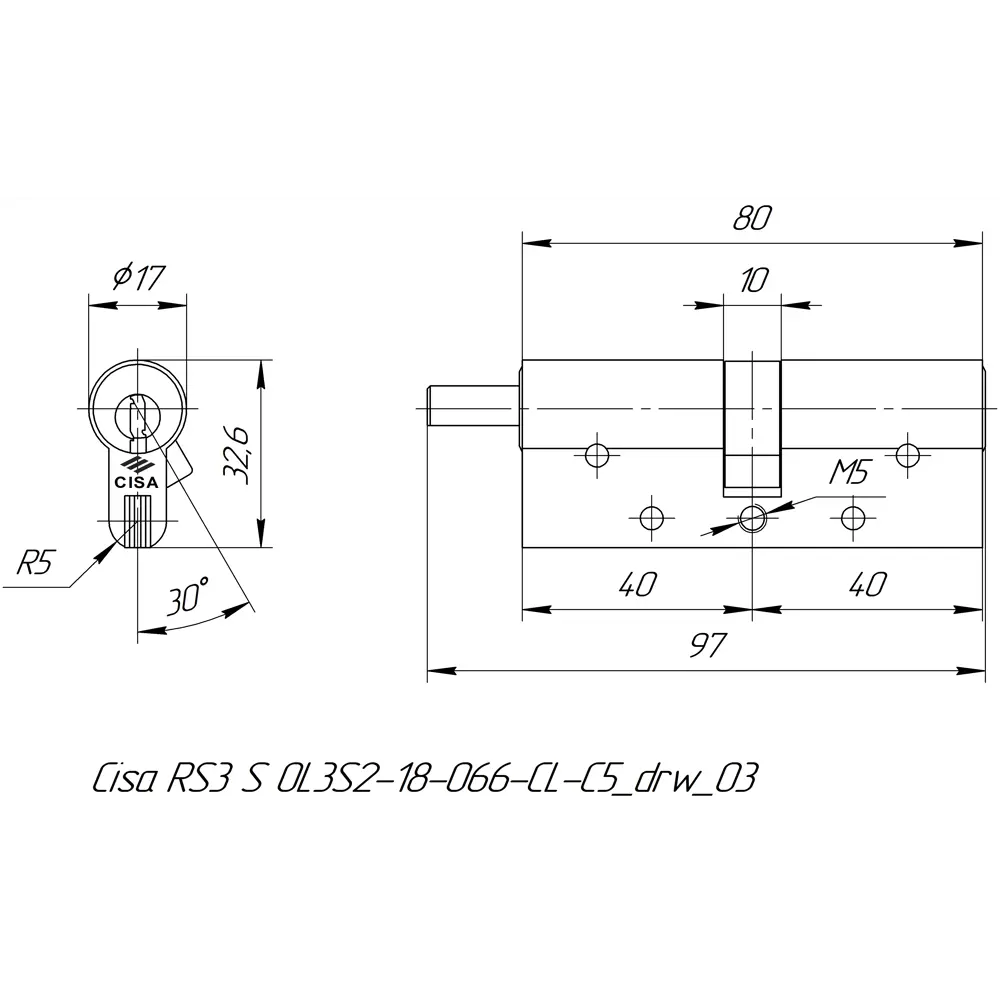 Цилиндр Cisa RS3 OL3S2-18.66, 35x10x35 мм, ключ/шток, цвет латунь, без вертушки STLM-2044235 - Вид №4