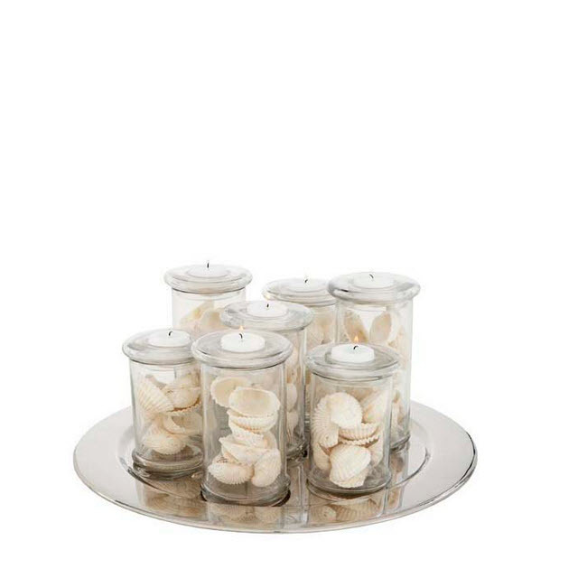 Поднос металлический с 7 подсвечниками D 50 см серебряный Parker Large от Eichholtz EICHHOLTZ EICHHOLTZ 060370 Прозрачный;серебро  - Вид №1