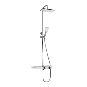 GFmark - Смеситель + стойка душевая "тропический душ" с двумя лейками, НОВАЯ СИСТЕМА, БЕЛЫЙ с ХРОМОМ, код: 3073