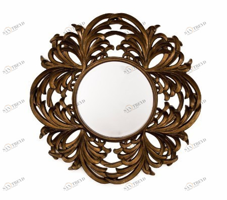 Зеркало круглое большое в резной раме Round Leaf PUSHA ДИЗАЙНЕРСКИЕ 062615 Золото 