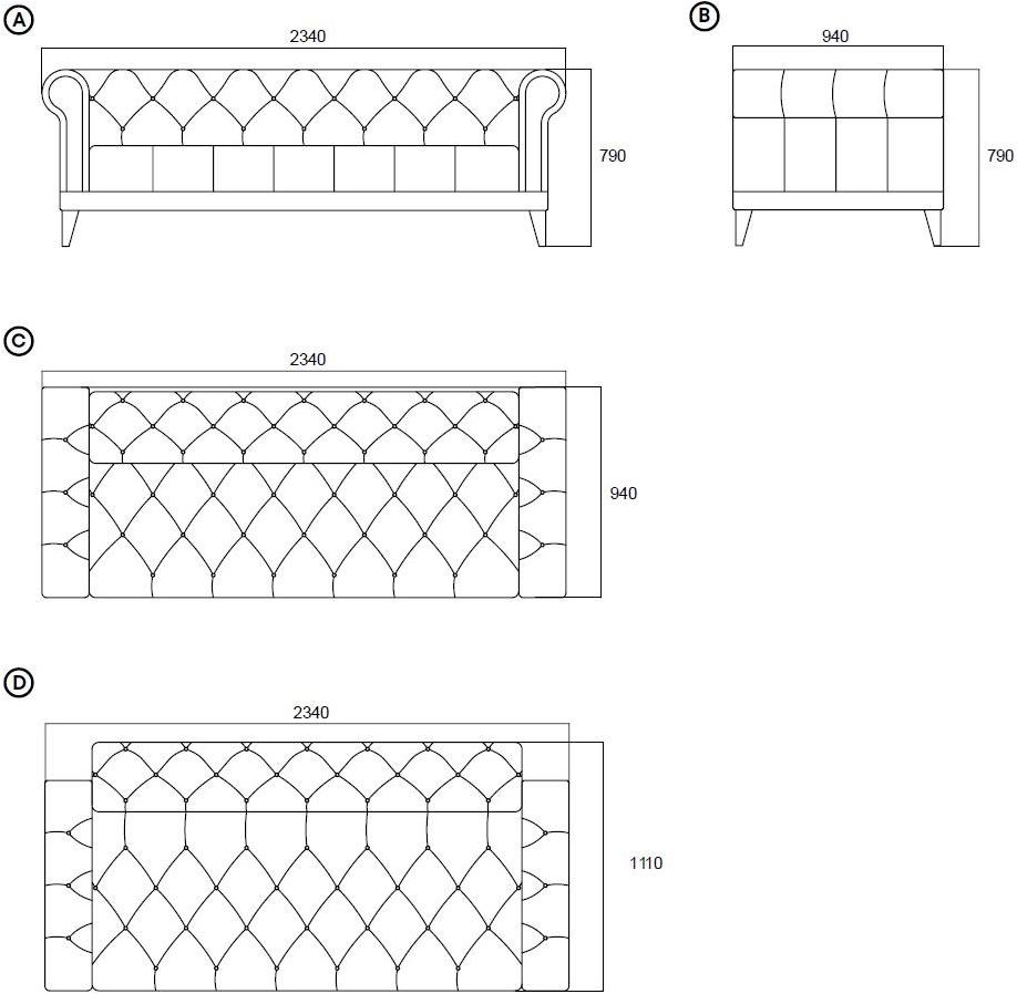 Enza Home Тафтинговый 3-местный диван из ткани Piedra sun-id-1471613 - Вид №14