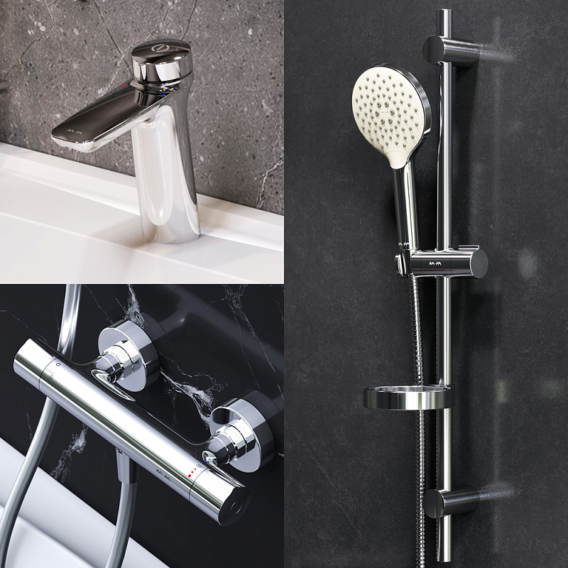 F40950A03 набор 3в1: см-ль д/умывальника см-ль д/душа с термостатом душевой комплект AM.PM Inspire V2.0  - Вид №1