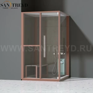 Effegibi H SMALL LO82030004 Комбинированная баня: хаммам и душ. Установка: в левый угол. Левая дверь. Мощность: 3 кВт макс. Размеры: длина 131 см, ширина 92 см. Отделка: матовый лакированный коричневый аллюминий и темный ламинат из керамогранита.