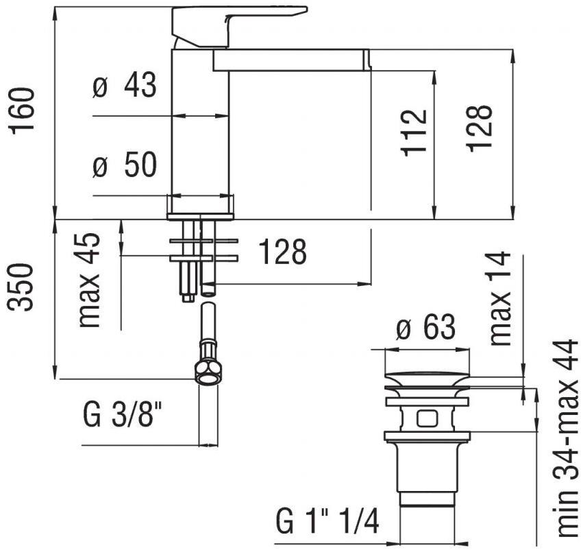 Nobili Rubinetterie Смеситель для раковины Waterfall с автоматическим сливом New road Rdc0118/2cr - Вид №1