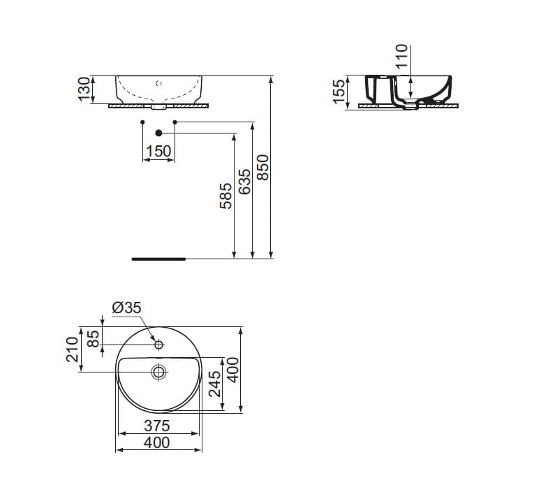 Круглая керамическая столешница с переливом Ideal Standard I. life O ARCH-00112318 - Вид №2