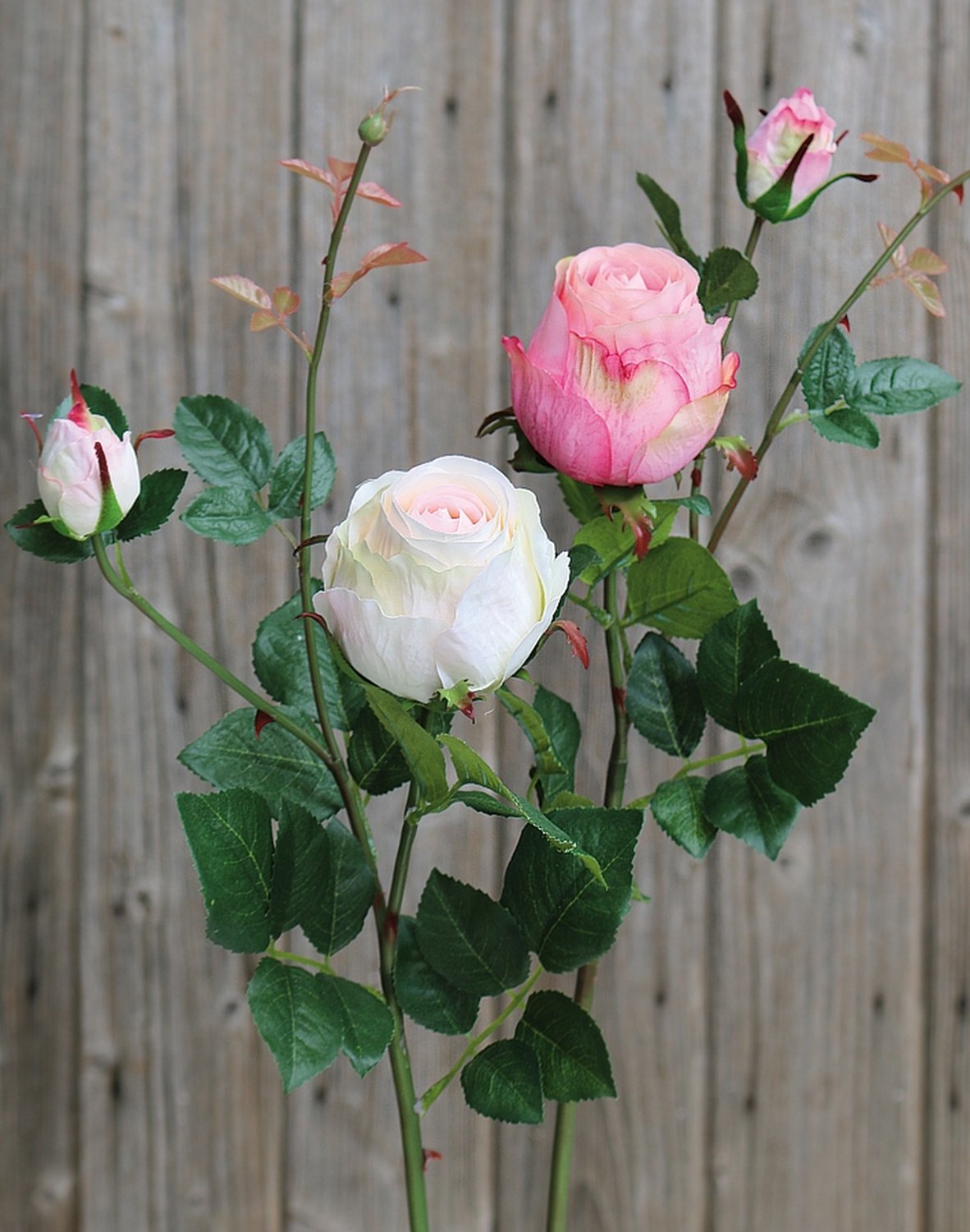 2628 705 a3 Шелковая роза, 1 цветок, 1 бутон, 80 см, бело-розовая H-andreas  - Вид №3