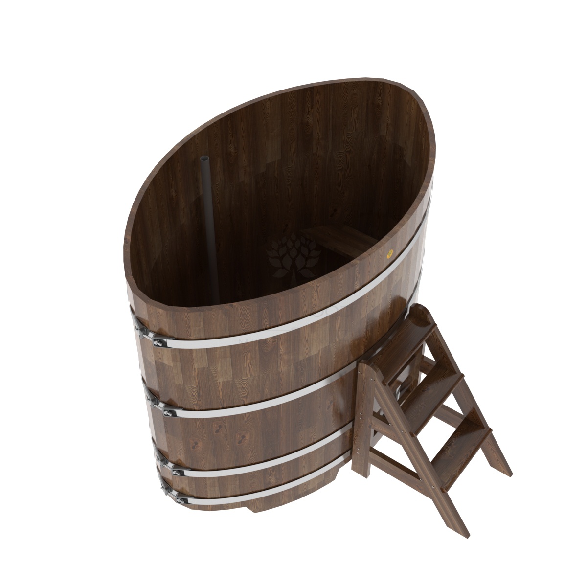 1544 Купель овальная из сращенных ламелей лиственницы 1,08х1,75х1,4 морёная Alyarus  - Вид №1