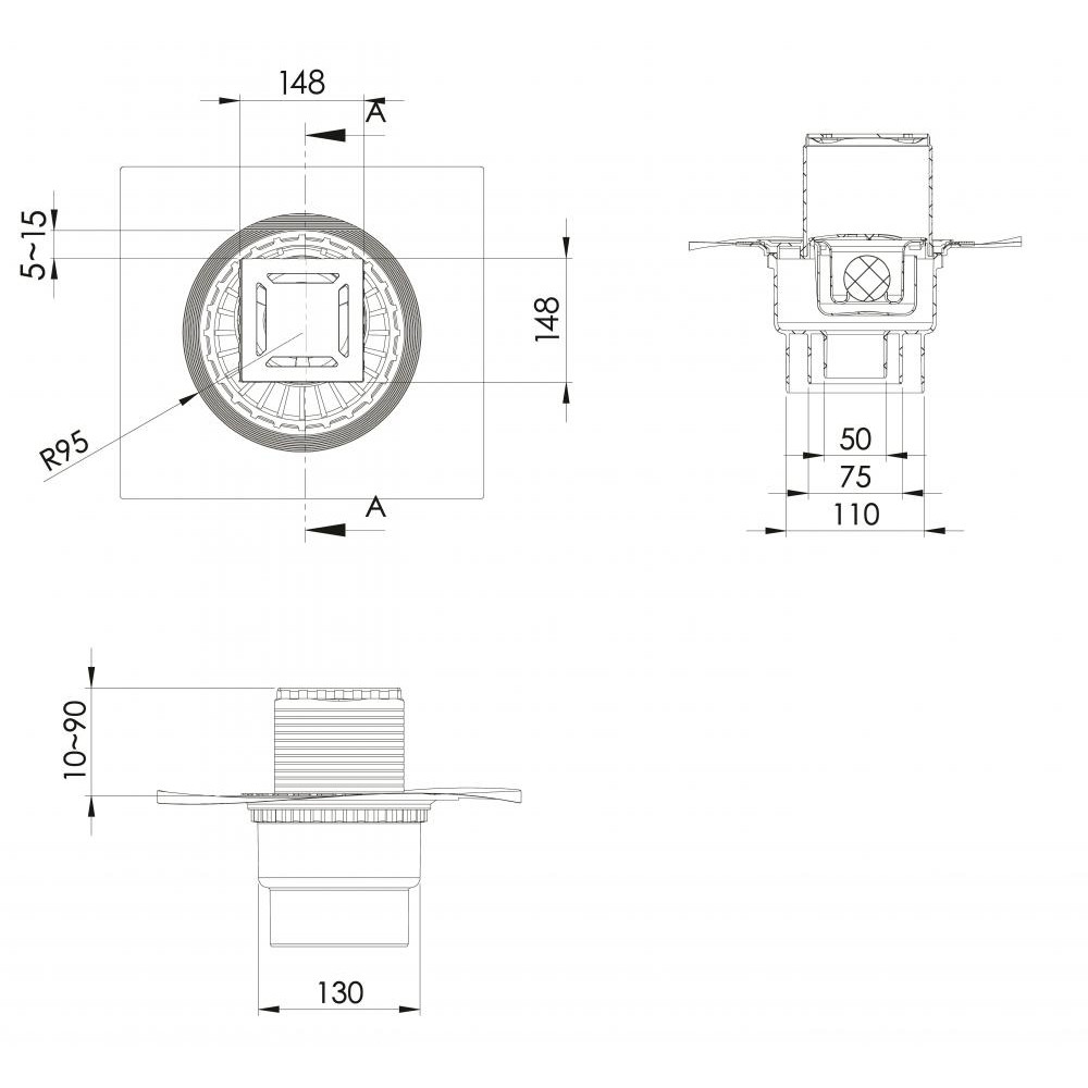 090463 Трап водосток ZENTRUM Norma 150х150  Berges ZENTRUM Uno  - Вид №4