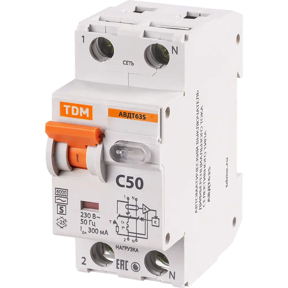 Дифференциальный автомат TDM Electric 63S 2P 50А с селективной защитой 84399453 STLM-1114316