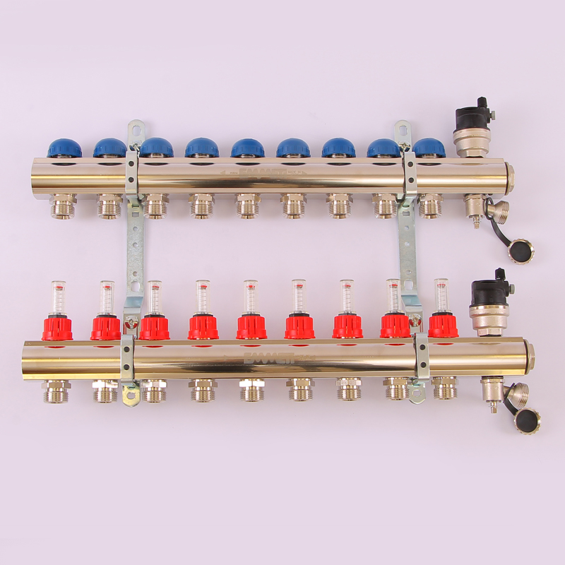 Коллекторная группа TOPWAY с термостатическими вентилями и расходомерами с резьбой под евроконус EMMETI 1"x3/4"ЕК 9 выходов 01298224
