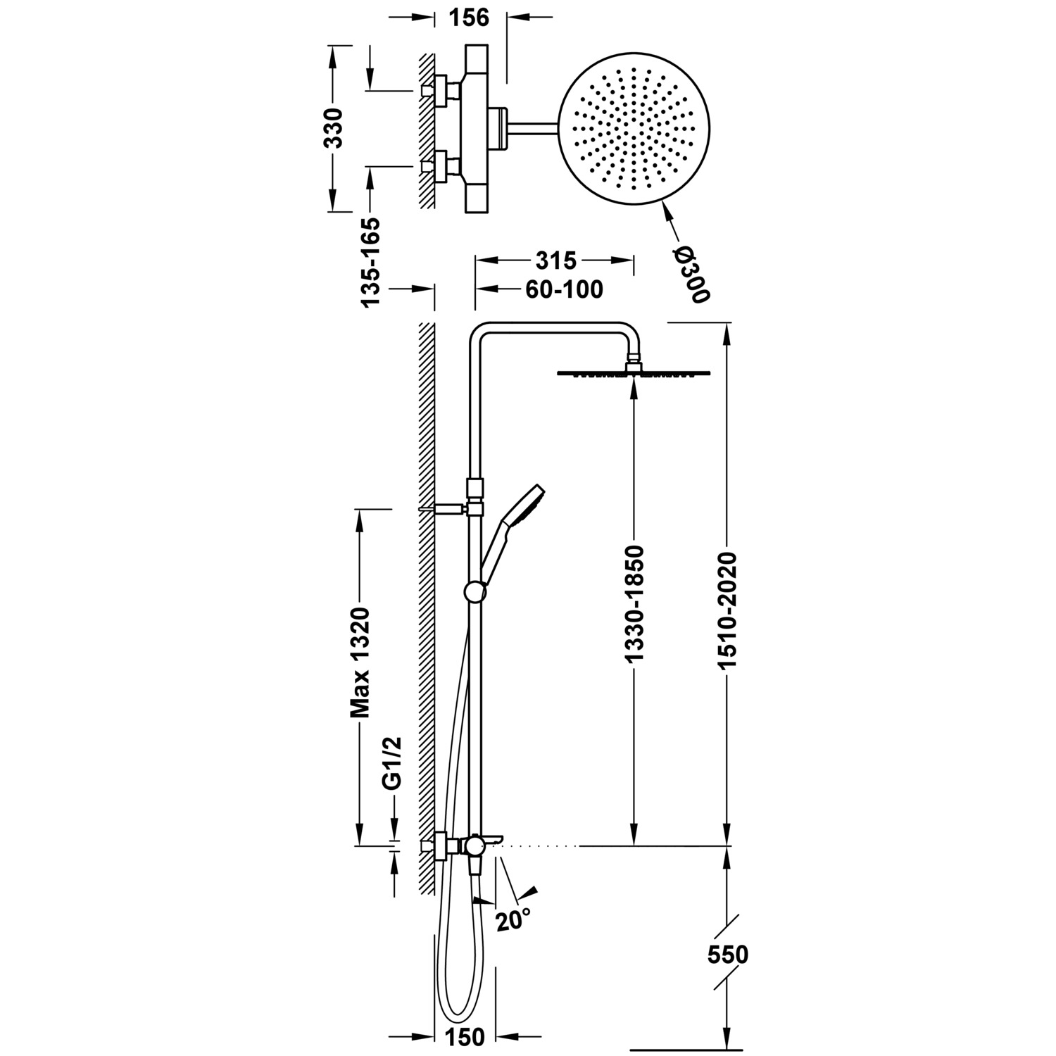 Трехходовой настенный термостатический смеситель TRESMOSTATIC для ванны и душа-06231201 TRES Thermostatic - Вид №1