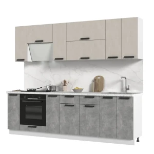 91792057 Кухонный гарнитур Стендмебель Пасаденна без столешницы 260x217x46 см ЛДСП цвет белый/бежевый/ателье светлое STLM-1376363