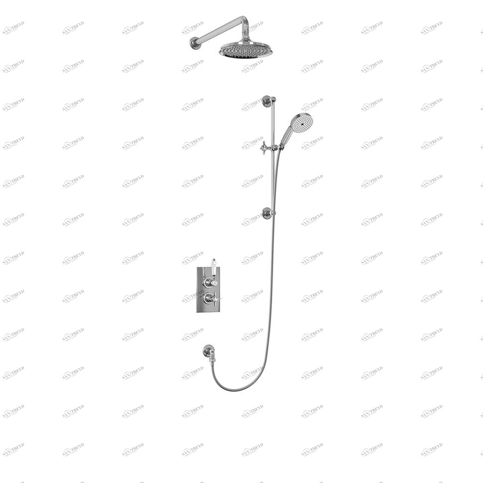 Душевая стойка с встроенным термостатом на 2 выпуска, верхняя лейка 12', ХРОМ [BARC64 CHR + V60] Arcade Burlington ARC64 CHR, V60/ARCV60 CHR