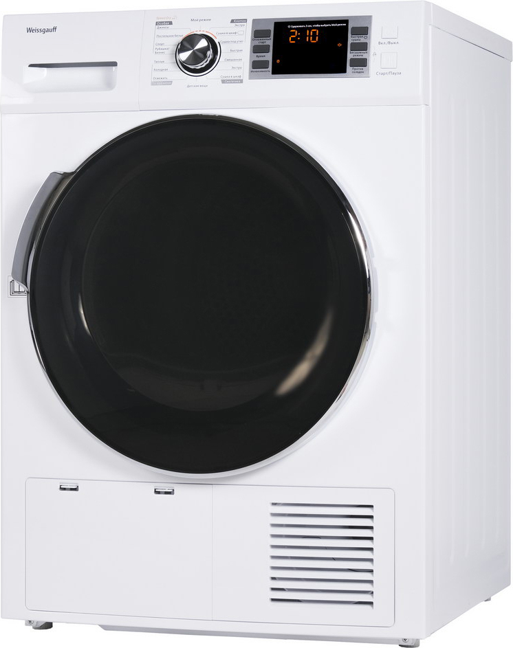 WD 6148 D 595 х 615 х 845 мм., 8 кг, конденсационная система сушки, электронное управление, внутренняя подсветка, кабель 1.5 м., прозрачная дверца, блокировка от детей, 69 дб, угол открытия 180, белый цвет Weissgauff Santreyd  - Вид №1