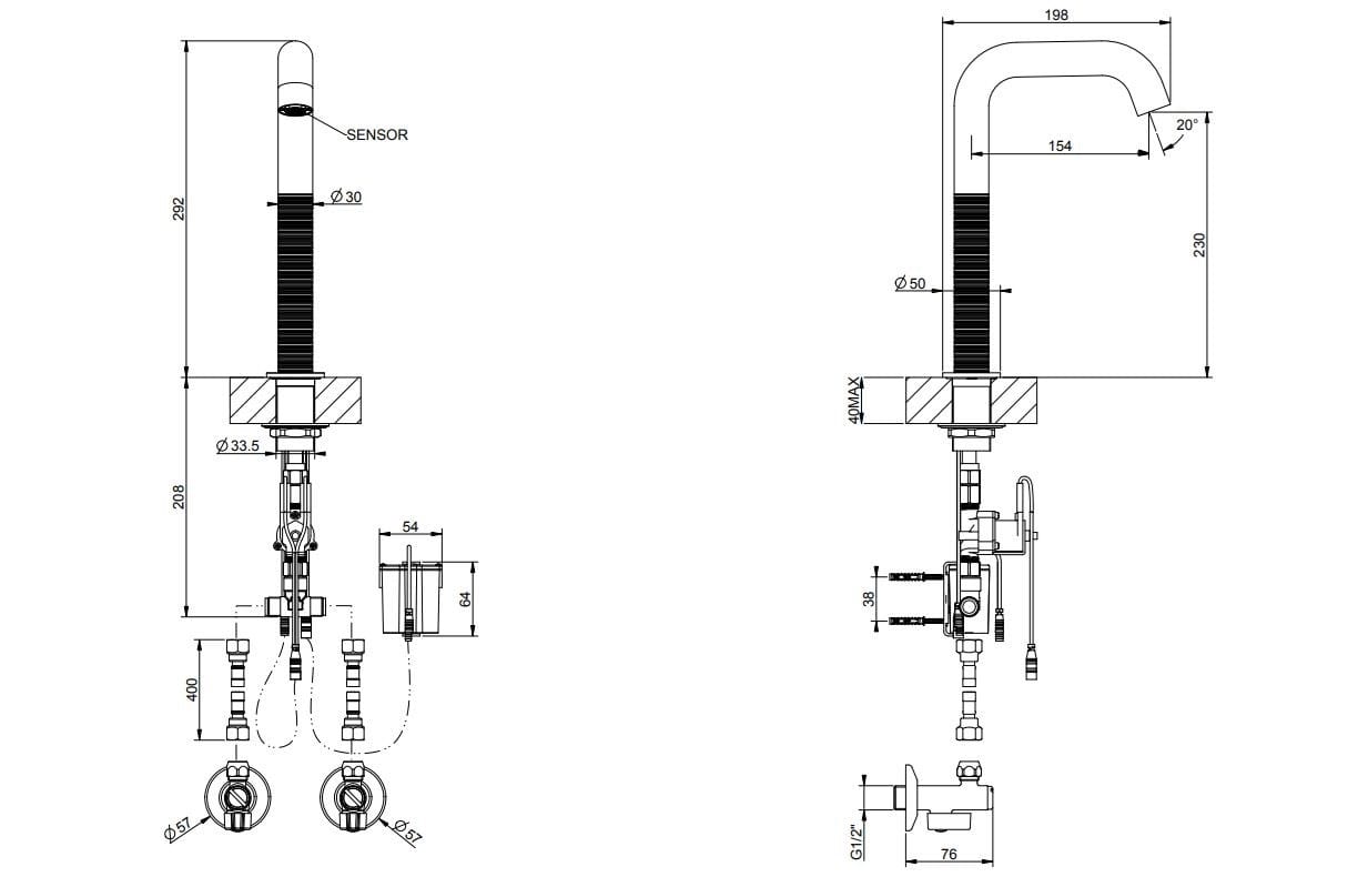 Электронный смеситель для раковины из нержавеющей стали Gessi Messi316 ARCH-00012692 - Вид №2