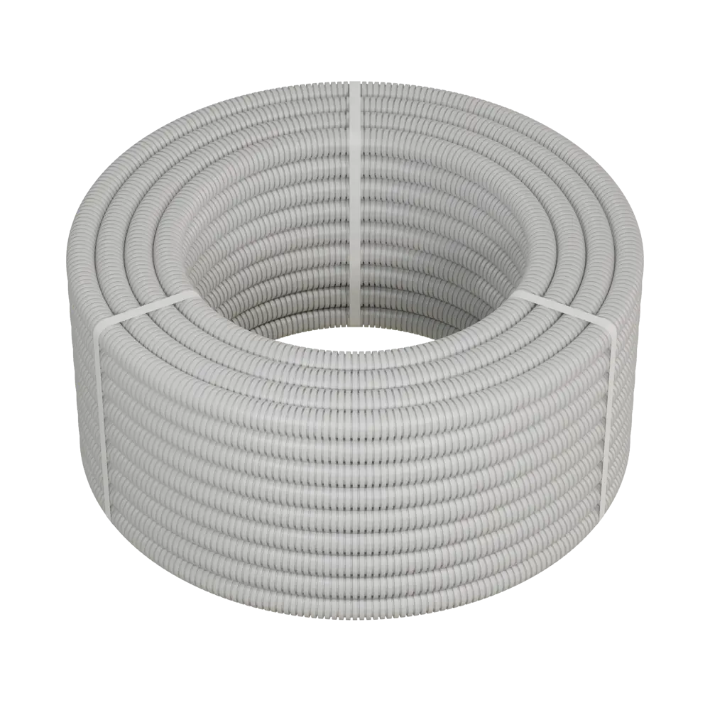 Труба гофрированная Экопласт D25 мм 50 м ПВХ легкая с протяжкой цвет серый STLM-2067600 - Вид №1