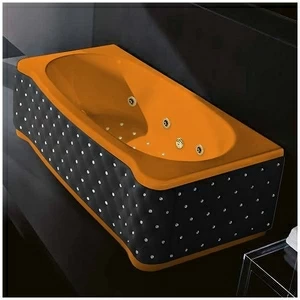 Ванна Gruppo treesse New Classic Young ATC-V674Q-SX-KCS-OZ оранжевая с золотой фурнитурой гидромассажем аэромассажем и дезинфекцией прямоугольная левая чёрная кожа кристаллы сваровски
