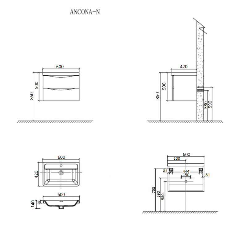 Мебель для ванной BelBagno ANCONA-N-600-2C-SO-RW  - Вид №3