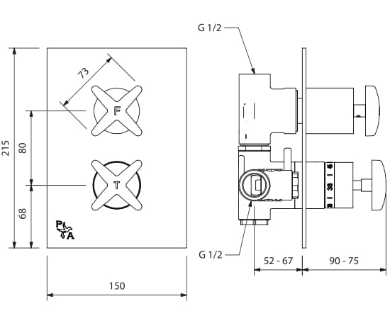 Встраиваемый смеситель для душа с 2 отверстиями и пластиной Park Avenue Cross ARCH-00133621 - Вид №3