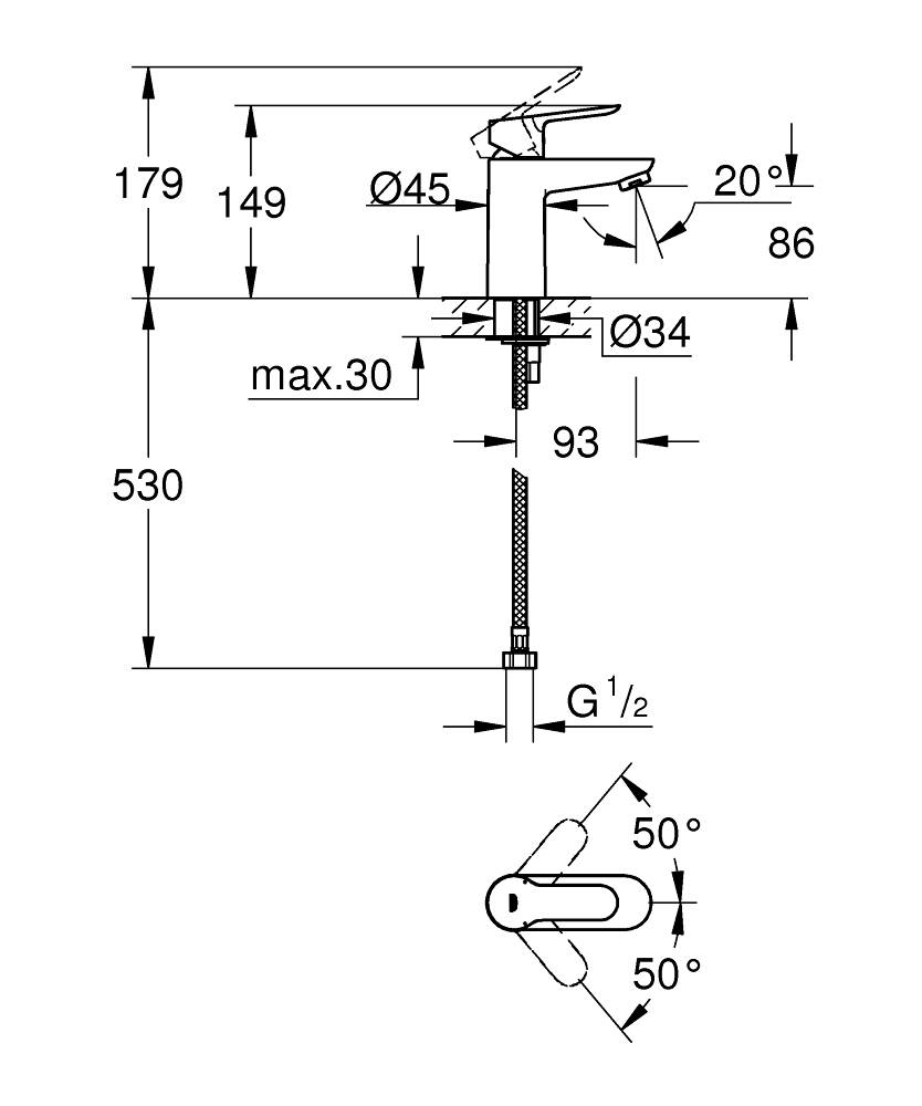 Смеситель для раковины GROHE BauEdge однорычажный, хром (32858000) - Вид №1