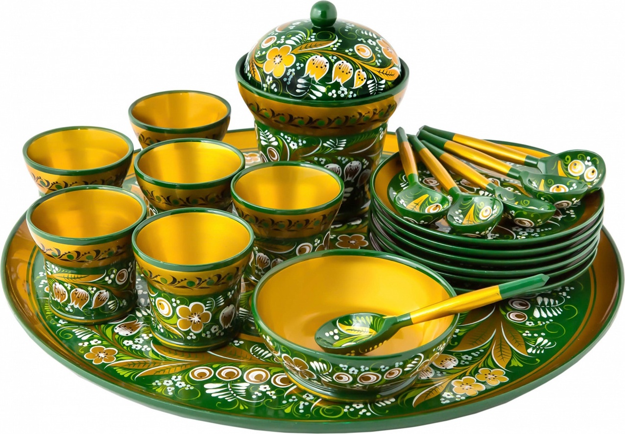 10660466 Хохломская Роспись Набор "Добрый вечер" 21-но предметный (Высшая категория) Дерево 