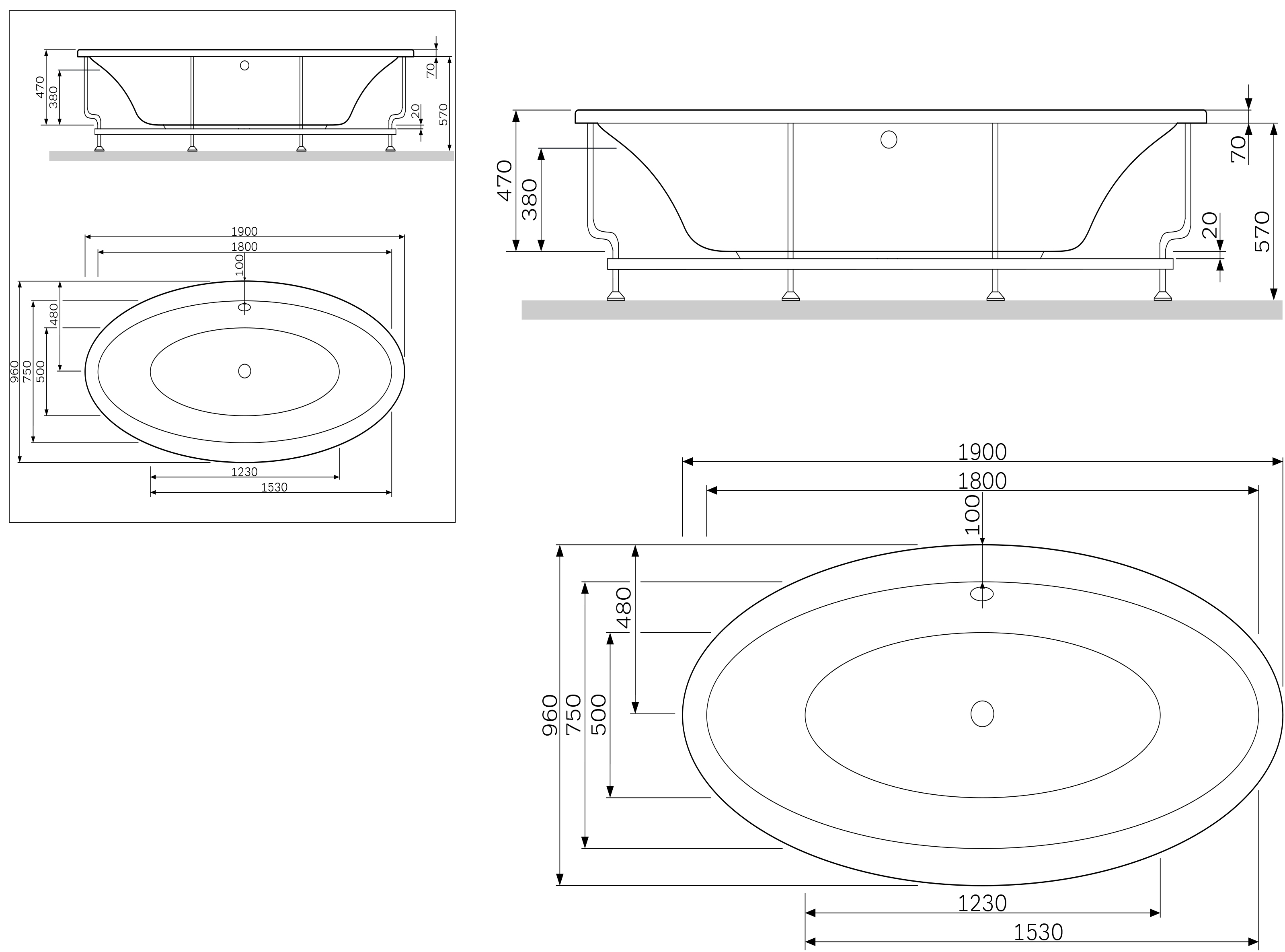 W1AA-190-095W-R каркас для ванны 190*95 см шт AM.PM Admire - Вид №2