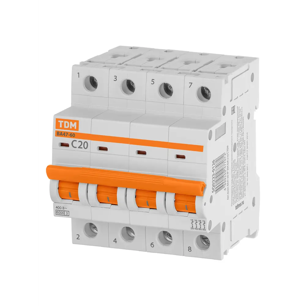 Автоматический выключатель TDM Electric ВА47-60 4Р C20 A 6 кА 89347164 STLM-2091794 