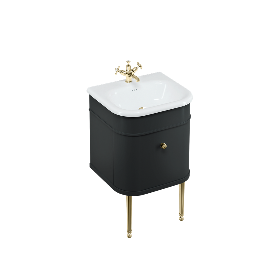 Burlington Chalfont Chalfont 550mm Одинарный выдвижной ящик - матовый черный с хромированными ножками CH55MB-CHLEGCHR  - Вид №3